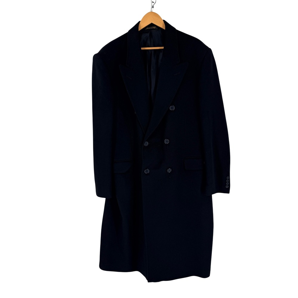Louis Dell'Olio Men's Overcoat Black XL 100% Cashmere Long Double Breasted